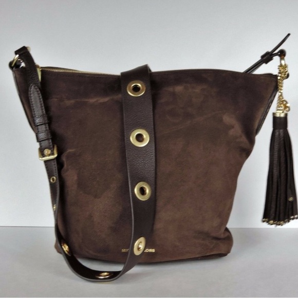 Michael Kors Handbags - Michael Kors Brooklyn Large Grommet Suede Bag Suede Coffee Guitar Strap